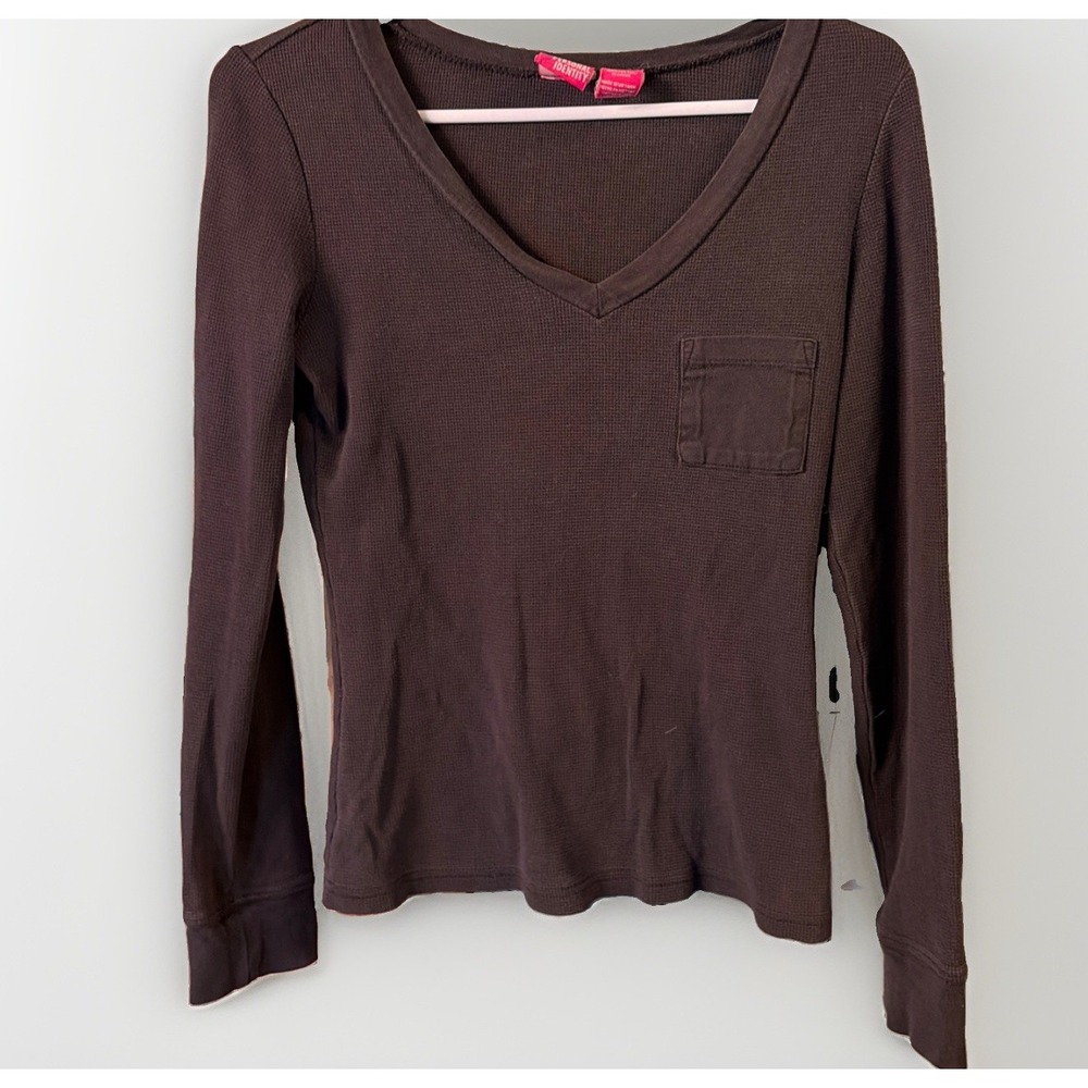 Personal Identity 100% Cotton Long Sleeve V Neck Cozy Waffle Thermal Shirt Med
